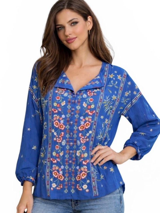 Johnny Was Tops - Johnny Was garden party extremely heavily embroidered peasant blouse NWT